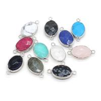 Gemstone Connector Natural Stone with Brass Oval platinum color plated DIY & faceted & 1/1 loop Sold By PC