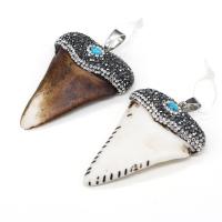 Ox Bone Pendant with Blue Turquoise & Rhinestone Clay Pave Triangle Unisex Sold By PC