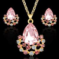 Rhinestone Jewelry Sets earring & necklace Zinc Alloy Teardrop Vacuum Ion Plating cross chain & 2 pieces & fashion jewelry & polished & for woman & with rhinestone Sold By Set