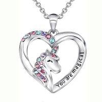 Zinc Alloy Jewelry Necklace Unicorn polished With Pendant & fashion jewelry & Unisex & with rhinestone original color Length 20 Inch Sold By PC