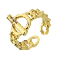 Messing Manchet Finger Ring, gold plated, mode sieraden & micro pave zirconia & voor vrouw, gouden, 13.50mm, Gat:Ca 3mm, Maat:6.5, 10pC's/Lot, Verkocht door Lot