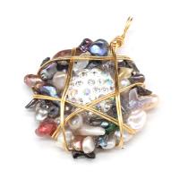 Freshwater Pearl Pendants with Rhinestone Clay Pave Bead & Resin & Brass gold color plated Unisex mixed colors Sold By PC