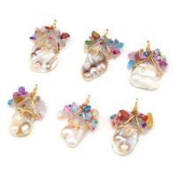 Freshwater Pearl Pendants with Gemstone & Resin & Brass gold color plated Unisex mixed colors Sold By PC