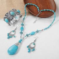 Turquoise Jewelry Sets bangle & earring & necklace Zinc Alloy with 2.76Inch extender chain antique silver color plated vintage & for woman nickel lead & cadmium free  Inner Approx 54mm Length Approx 20.87 Inch Sold By PC