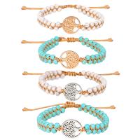 Fashion Turquoise Bracelets Polyester Cord with turquoise & 316L Stainless Steel with 4.72 inch extender chain Round Adjustable & fashion jewelry & for woman Length 6.3 Inch Sold By PC