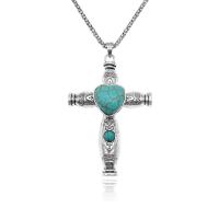 Turquoise Sweater Chain Necklace Zinc Alloy with turquoise Cross silver color plated fashion jewelry & Unisex & lantern chain green nickel lead & cadmium free Sold Per Approx 60 cm Strand