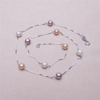 925 Sterling Stříbrný perlový náhrdelník, 925 Sterling Silver, s Sladkovodní Pearl, sterling silver jarní prsten spona, pro ženy, stříbro, 5mm, Délka 45 cm, Prodáno By PC