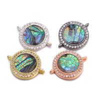 Shell Connector Brass with Abalone Shell Round plated micro pave cubic zirconia Sold By PC