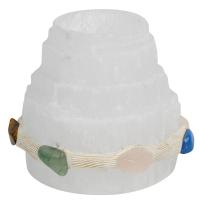 Gypsum Candle Holder with Gemstone mixed colors Sold By PC