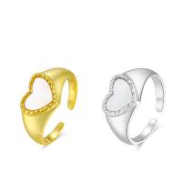925 sterling zilver Manchet Finger Ring, met White Shell, Hart, plated, verstelbaar & voor vrouw, meer kleuren voor de keuze, 9x11mm, Maat:6, Verkocht door PC