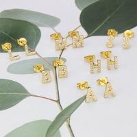 Brass Stud Earring Alphabet Letter gold color plated fashion jewelry & Unisex & micro pave cubic zirconia golden nickel lead & cadmium free 6.50mm Sold By Pair