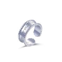 925 Sterling Silver Cuff Finger Ring platinum plated adjustable & with letter pattern & for woman US Ring Sold By PC