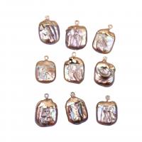 Freshwater Pearl Pendants with Brass gold color plated purple 14-15mm Sold By PC