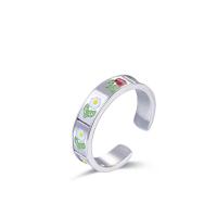 925 Sterling Silver Cuff Finger Ring platinum plated adjustable & with flower pattern & for woman & enamel US Ring Sold By PC