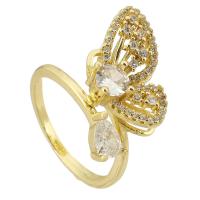 Brass Cuff Finger Ring Butterfly gold color plated Adjustable & micro pave cubic zirconia & hollow US Ring Sold By PC