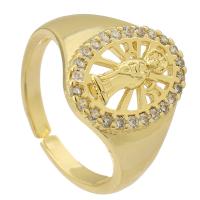 Cubic Zirconia Micro Pave Brass Ring gold color plated Adjustable & micro pave cubic zirconia & hollow US Ring Sold By PC