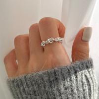 925 Sterling Silver Cuff Finger Ring plated adjustable & for woman & hollow Sold By PC