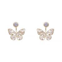 Cats Eye Earring Brass with Cats Eye Butterfly gold color plated micro pave cubic zirconia & for woman & hollow Sold By Pair