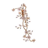 Hair Accessories DIY Findings Zinc Alloy with Cubic Zirconia & Polymer Clay & Plastic Pearl Flower gold color plated for woman & with rhinestone golden nickel lead & cadmium free 190mm Sold By PC