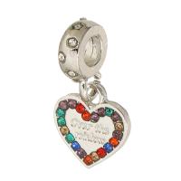 European Style Zinc Alloy Dangle Beads Heart silver color plated DIY & with rhinestone mixed colors nickel lead & cadmium free Approx 4mm Sold By PC