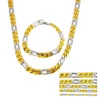 Refine Stainless Steel Jewelry Sets bracelet & necklace plated & figaro chain & two tone Length Approx 24 Inch Approx 8 Inch Sold By Set