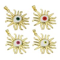 Evil Eye Pendants Brass Sun gold color plated enamel Approx 3mm Sold By PC