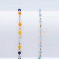 Messing Ball Chain, med Glas, guldfarve belagt, du kan DIY, flere farver til valg, 10m/Lot, Solgt af Lot