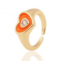 Cubic Zircon Brass Finger Ring Heart gold color plated micro pave cubic zirconia & for woman & enamel 22mm Sold By PC