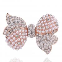 Plastic Pearl Brooch Zinc Alloy with Plastic Pearl Bowknot plated for woman & with rhinestone nickel lead & cadmium free Sold By PC