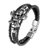 Split Layer Cowhide Leather Bracelet with Zinc Alloy Skull plated fashion jewelry & Unisex Length 21 cm Sold By PC