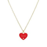 Zinc Alloy Jewelry Necklace with brass chain with 1.96inch extender chain Heart gold color plated with letter pattern & for woman & enamel & with rhinestone nickel lead & cadmium free 16mm Length Approx 15.7 Inch Sold By PC