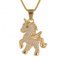 Cubic Zircon Micro Pave Brass Necklace Unicorn gold color plated micro pave cubic zirconia & for woman Length Approx 17.7 Inch Sold By PC