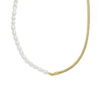 Natural Freshwater Pearl Necklace Titanium Steel with Freshwater Pearl with 1.97inch extender chain 18K gold plated fashion jewelry & for woman golden 3mm 5mm Length Approx 15.75 Inch Sold By PC