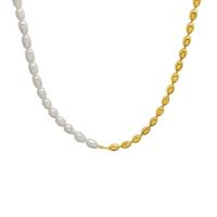 Natural Freshwater Pearl Necklace Titanium Steel with Freshwater Pearl with 3.15inch extender chain 18K gold plated fashion jewelry & for woman golden 4mm 5mm Length Approx 16.14 Inch Sold By PC