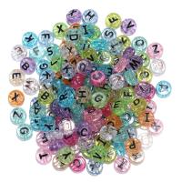 Alphabet Akril gyöngyök, Kerek, galvanizált, DIY, kevert színek, 6x10mm, 100PC-k/Bag, Által értékesített Bag