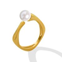 Titanium Steel Cuff Finger Ring with Plastic Pearl plated Adjustable & for woman 3mm US Ring Sold By PC
