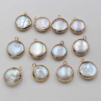 Freshwater Pearl Pendants with Brass Flat Round gold color plated DIY 16mm Sold By PC