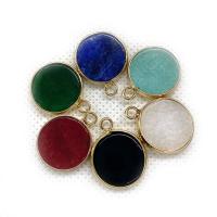 Agate Jewelry Pendants Ice Quartz Agate with Brass Flat Round gold color plated DIY Sold By PC