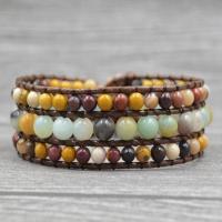 Gemstone Bracelets with Zinc Alloy silver color plated multilayer & folk style mixed colors Length 7.09 Inch Sold By PC