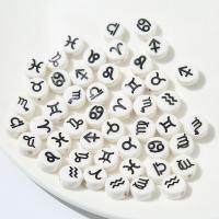 Udskrivning af porcelæn perler, 12 Tegn på stjernetegn, du kan DIY & forskellige stilarter for valg, hvid, 10x6mm, Solgt af PC