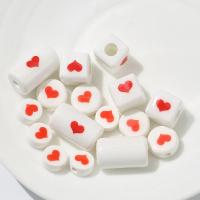 Udskrivning af porcelæn perler, Heart, du kan DIY & forskellige stilarter for valg, blandede farver, 100PC/Bag, Solgt af Bag