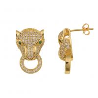 Cubic Zirconia Micro Pave Brass Earring Animal gold color plated micro pave cubic zirconia & for woman Sold By Pair