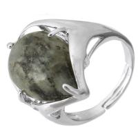 Gemstone Finger Ring, Messing, met Labradoriet, mode sieraden & DIY, groen, 21mm, Gat:Ca 5mm, Maat:8, Verkocht door PC