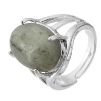 Gemstone Finger Ring, Messing, met Labradoriet, mode sieraden & DIY, groen, 19.50mm, Gat:Ca 5mm, Maat:8, Verkocht door PC