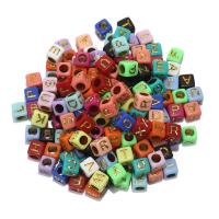 Alphabet Akril gyöngyök, Ábécé betű, galvanizált, DIY, több színt a választás, 6x6mm, 100PC-k/Bag, Által értékesített Bag