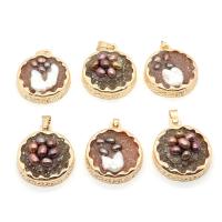 Freshwater Pearl Pendants Brass with Freshwater Pearl & Resin Round gold color plated DIY nickel lead & cadmium free Sold By PC