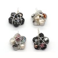 Freshwater Pearl Pendants Resin with brass wire & Freshwater Pearl Flower silver color plated DIY mixed colors Sold By Bag