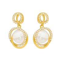 Zinc Alloy Drop Earring with Cats Eye gold color plated for woman & with rhinestone nickel lead & cadmium free 30-60mm Sold By Pair
