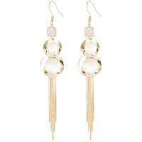 Zinc Alloy Tassel Earring with Cubic Zirconia & Cats Eye Calabash gold color plated for woman & faceted nickel lead & cadmium free 30-60mm Sold By Pair