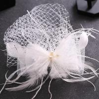 Gauze Bride Frontlet with Feather & Plastic Pearl Bowknot handmade for woman white Sold By Lot
